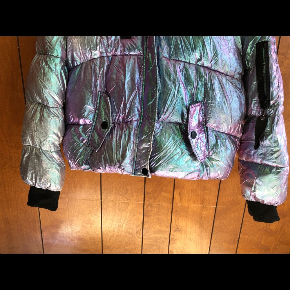 NWOT Ultra Rare Fashion Nova Hologram Iridescent Puffer Jacket Coat Size L - Picture 4 of 13